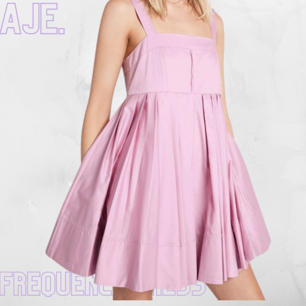 Aje Frequency Lilac Purple Cotton Pleated Babydoll Mini Dress Size 14 - Picture 1 of 10